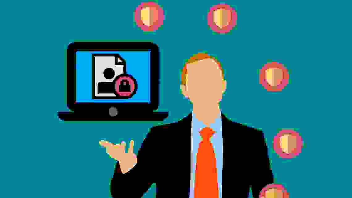 Illustration av man som håller i en bärbar dator samtidigt som han jonglerar bollar.