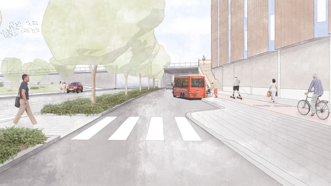 Illustrationer som visar hur norra torget vid Mörby centrum är tänkt att byggas om