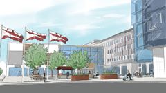 Illustration som visar hur södra torget i Mörby centrum ska utvecklas.