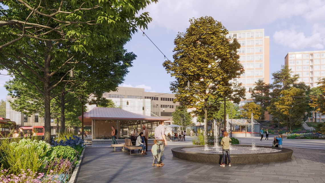 Illustrationen visar nya Mörbyplans fontän.