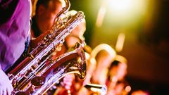 Närbild på person som spelar instrument.