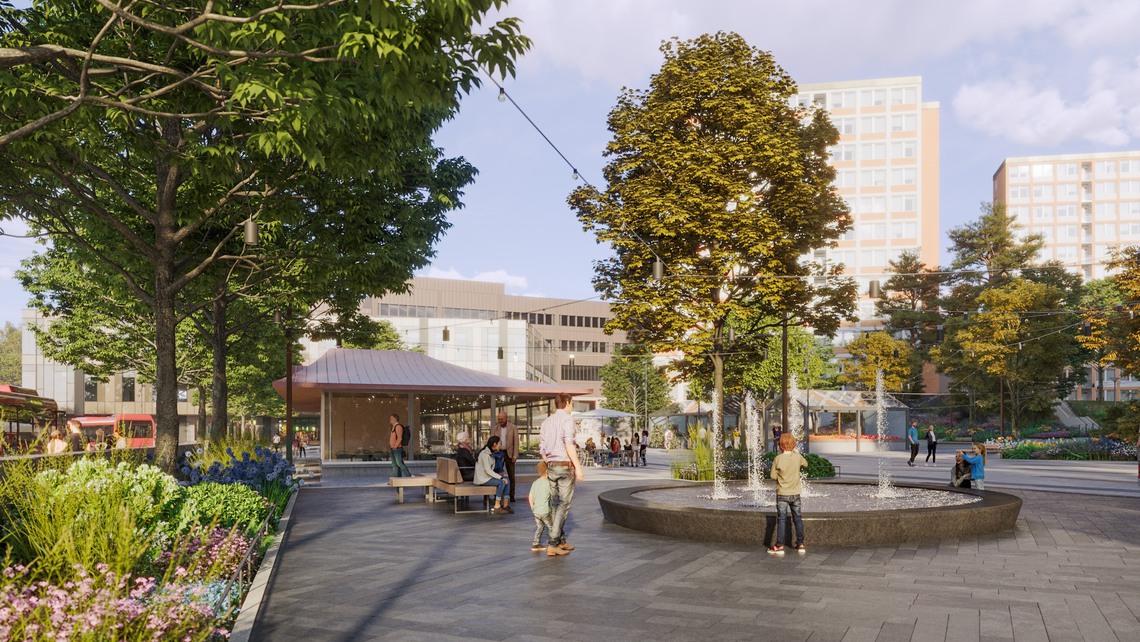 Illustrationen visar nya Mörbyplans fontän.