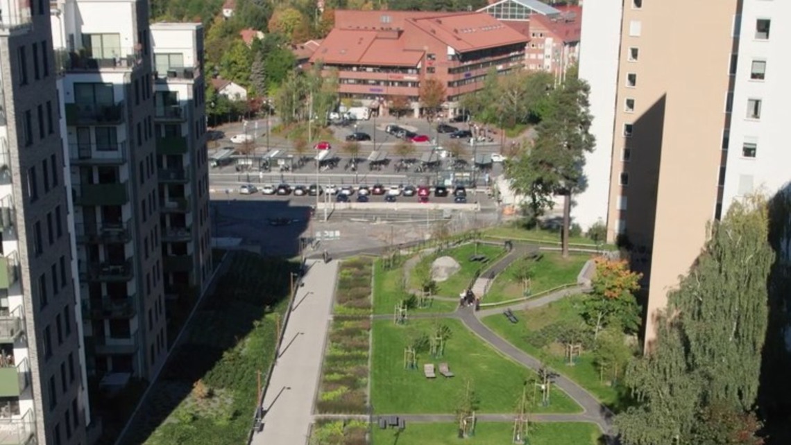 Mörby centrums park - Mörbyparken - sedd från ovan.