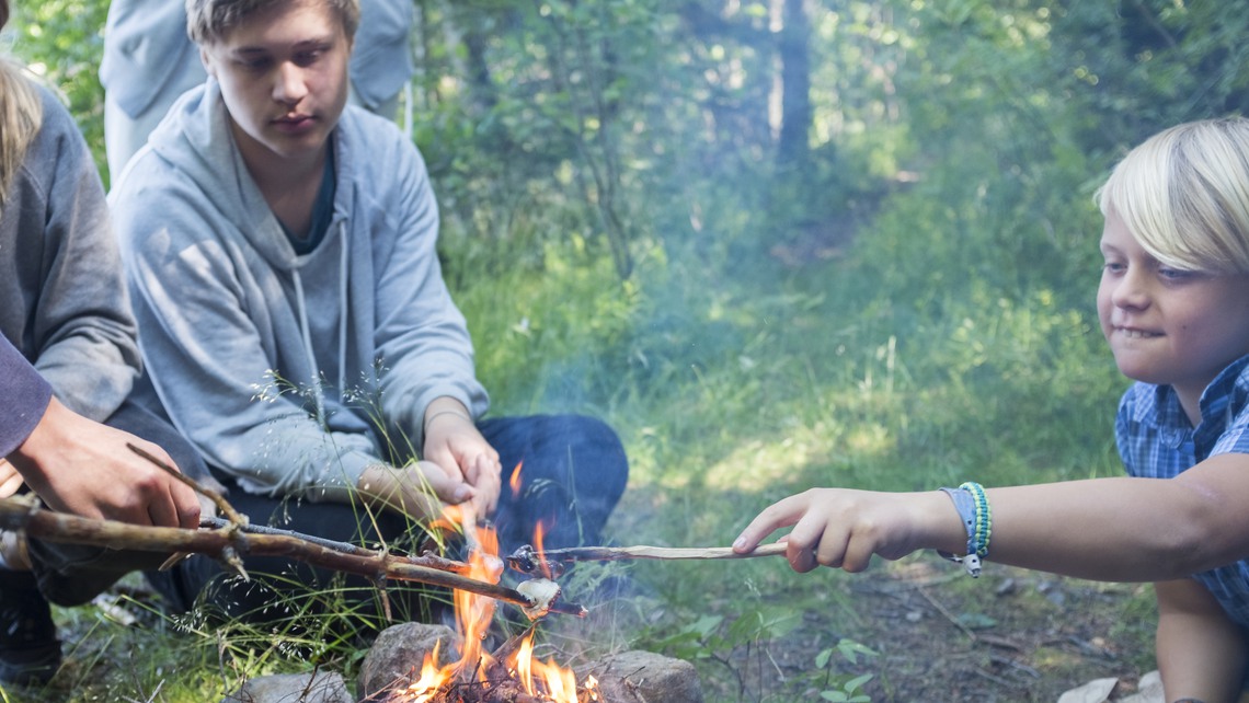 Barn grillar marsmallows