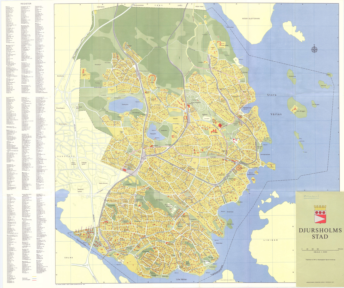 Adresskarta &ouml;ver Djursholms stad fr&aring;n 1967.