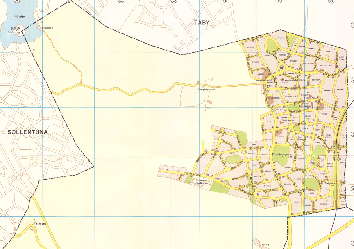 Adresskarta &ouml;ver kommundelarna Danderyd och Enebyberg fr&aring;n 1964.
